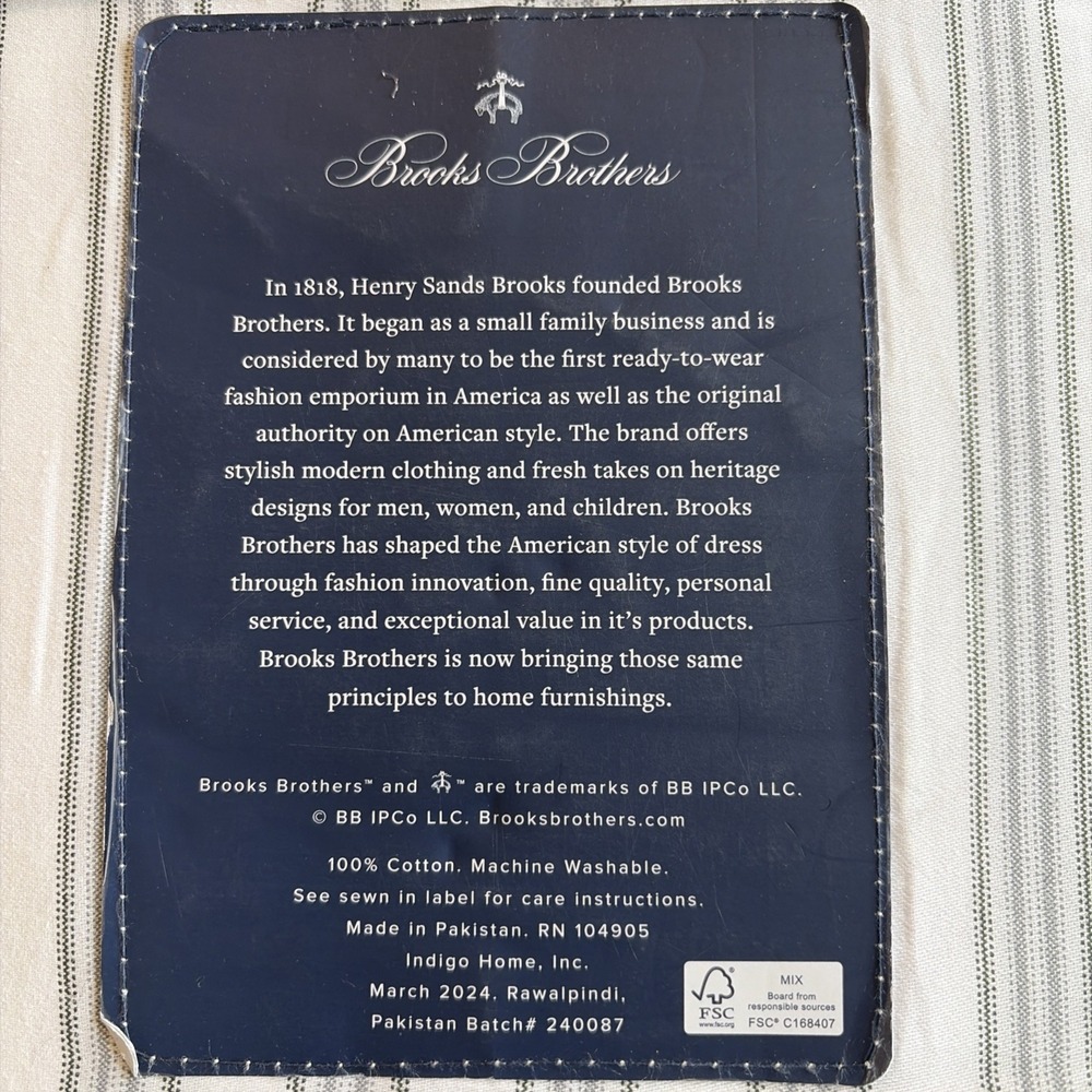 Brooks Brothers Twin XL Sheet Set 100% Cotton Grey Striped 15" Deep Mattress - Picture 4 of 6